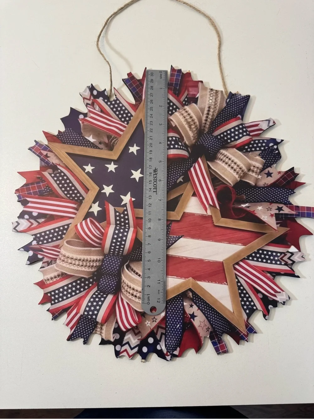 Patriotic Star Ribbon Wall Hanging - Red, White & Blue Holiday Decor